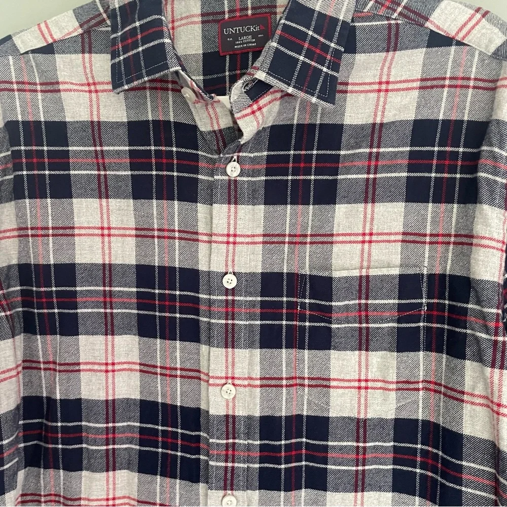 UNTUCKit Campeneta  Blue Plaid Long Sleeve Flannel Shirt Button Front - Picture 4 of 12